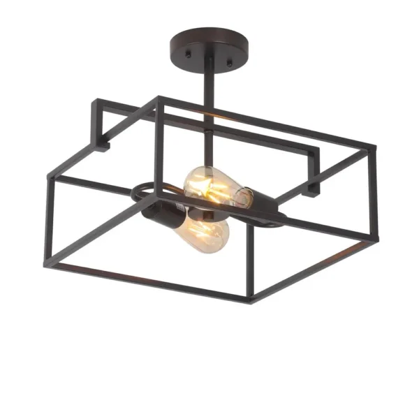 CHLOE Lighting NOLAN Farmhouse 2 Light Oil Rubbed Bronze Square Semi-Flush Ceiling Pendant 14" Wide - Image 2