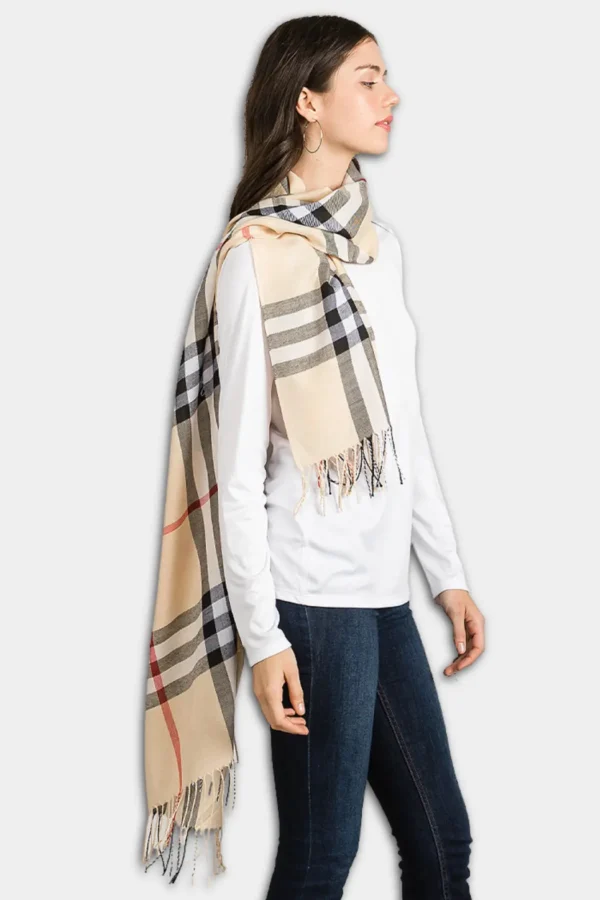 Beige Plaid Pashmina Scarf - Image 2