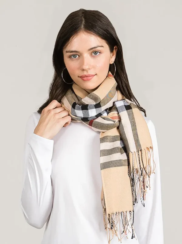 Beige Plaid Pashmina Scarf - Image 3