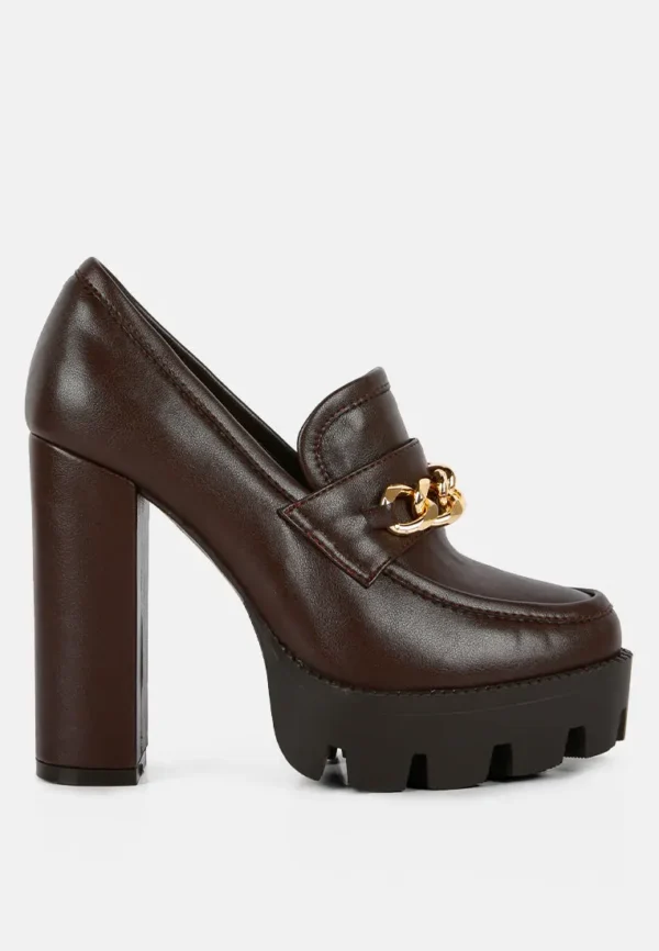 Y2k Chunky High Block Heeled Loafers (Brown and Black) - Image 2