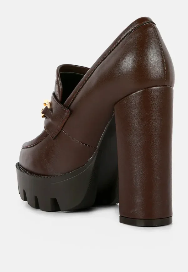 Y2k Chunky High Block Heeled Loafers (Brown and Black) - Image 3