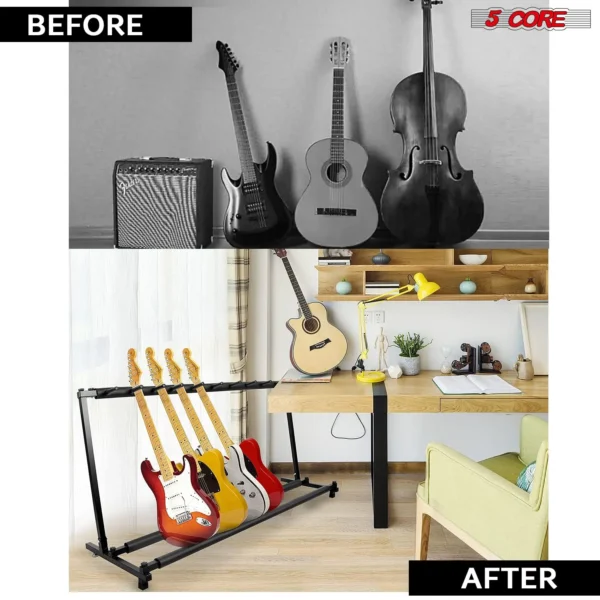 5Core Multi Guitar Rack Stand Floor 9 Slot Adjustable Flying V Guitars Holder - Image 7