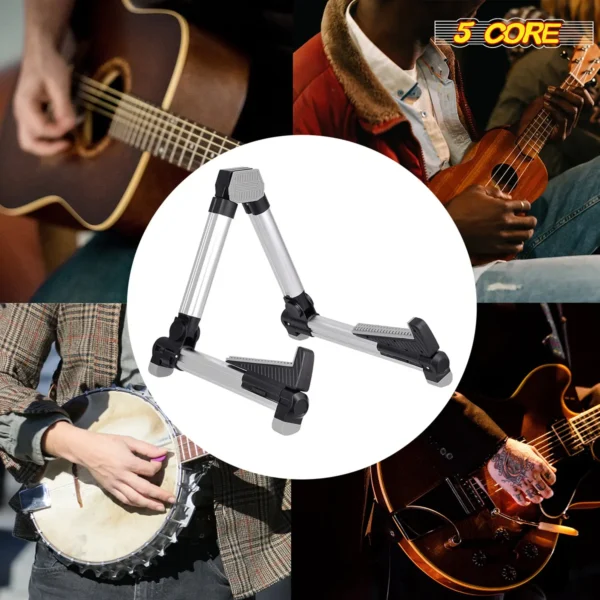 5Core Guitar Stand Floor Adjustable Aluminum A Frame Universal Folding Acoustic Electric Bass Stands SILVER - Image 7