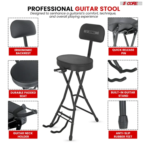 5Core Guitar Stool Adjustable Backrest Piano Chair Padded Seat Music Stand OVAL - Image 3