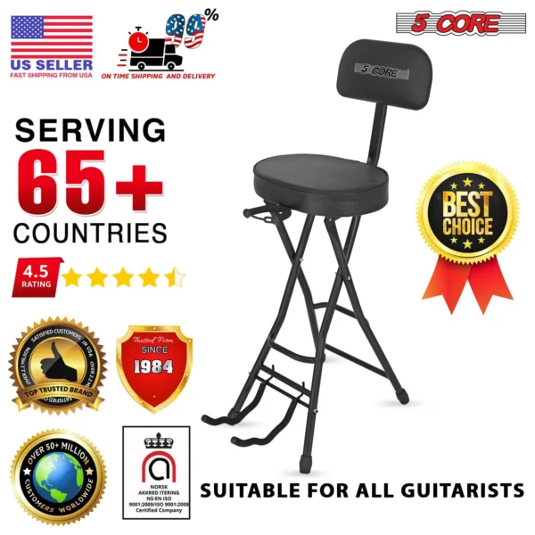 5Core Guitar Stool Adjustable Backrest Piano Chair Padded Seat Music Stand OVAL - Image 9