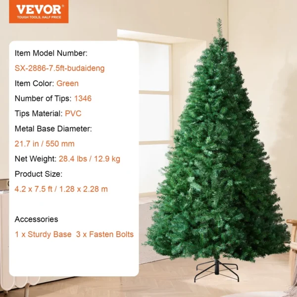 VEVOR Christmas Tree 7.5ft Artificial Xmas Decor Tree with 1346 Branch Tips - Image 6