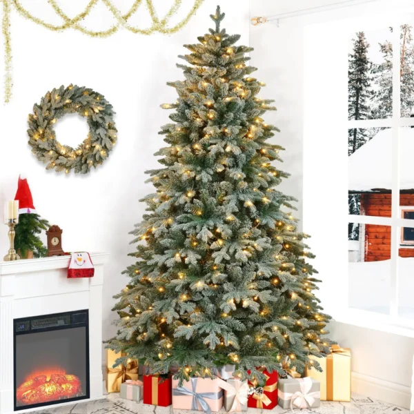 7ft Lighted Artificial Christmas Tree with Wreath Set of 2 , Christmas Tree Holiday Decoration, Creative Decorated Trees, Xmas Tree Christmas Decorations for Christmas - Image 2