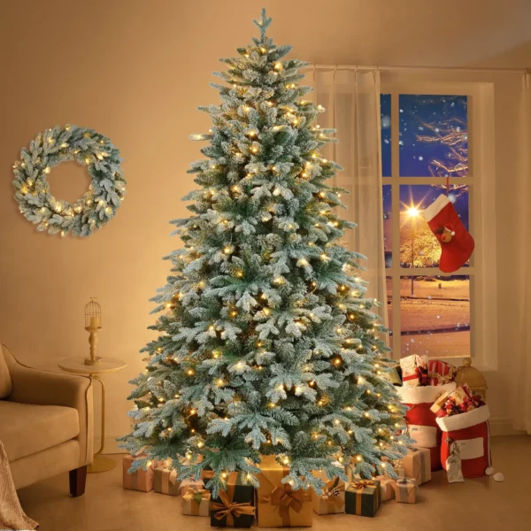 7ft Lighted Artificial Christmas Tree with Wreath Set of 2 , Christmas Tree Holiday Decoration, Creative Decorated Trees, Xmas Tree Christmas Decorations for Christmas - Image 3