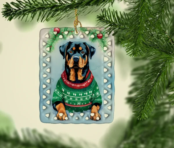 Rottweiler Christmas Porcelain Ornament - Image 2